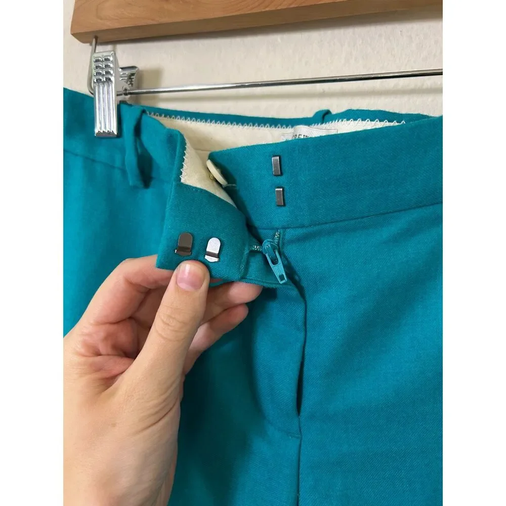 J Crew Cafe Capri 100% Wool Pants women's 6 Cuffed Cropped blue turquoise spring
